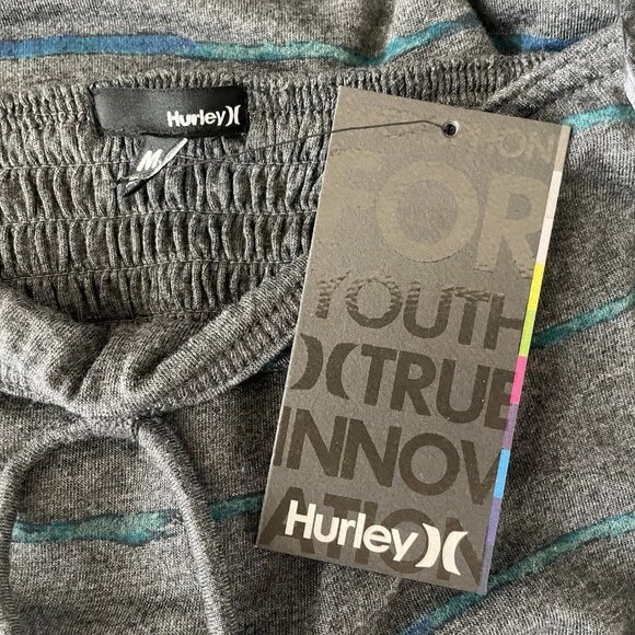 Hurley Halter Dress Sundress Size M Mini Gray Blue Striped Knit Smocked Mesh - Picture 8 of 8